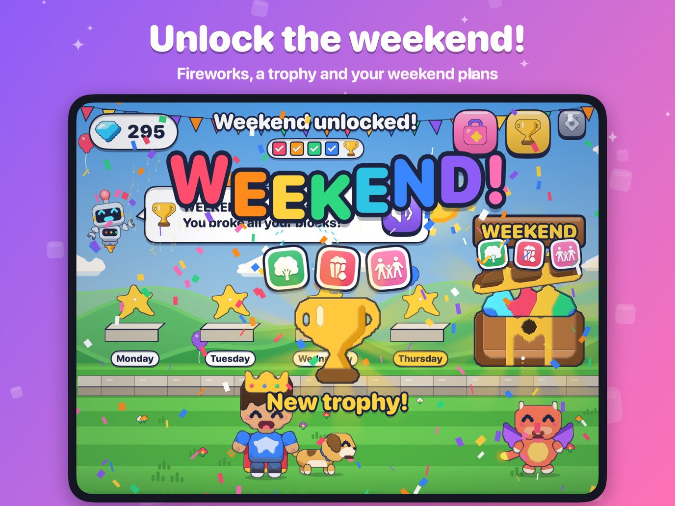The weekend celebration with a trophy and the weekend plans